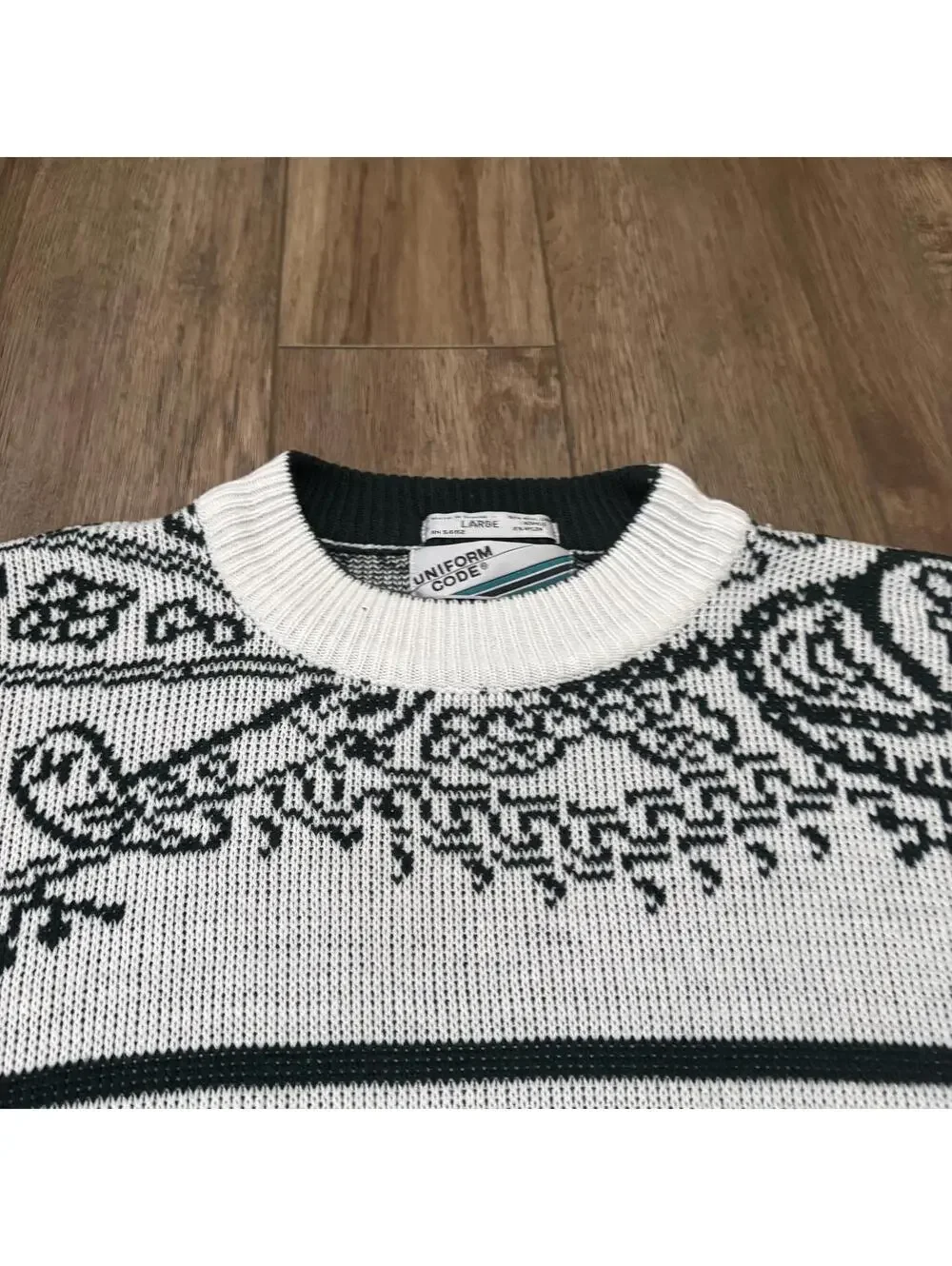 Vtg 80s Uniform Code Paisley Knit Crewneck Sweater L